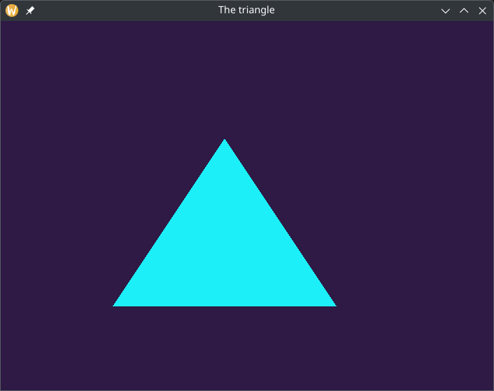 A computer window showing a blue triangle on a purple background, slightly off-center.